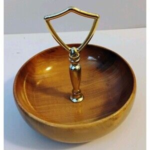 Vtg Oregon Myrtlewood Candy Nut Dish Bowl 5.5" Center Metal Handle Signed Label